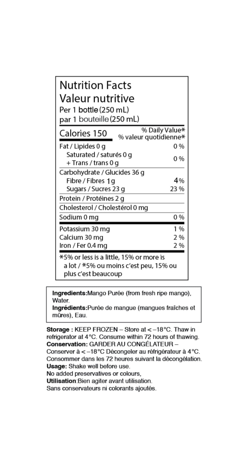 Mango Ewaies Chunky Smoothie – No Sugar - 1L nutrition facts