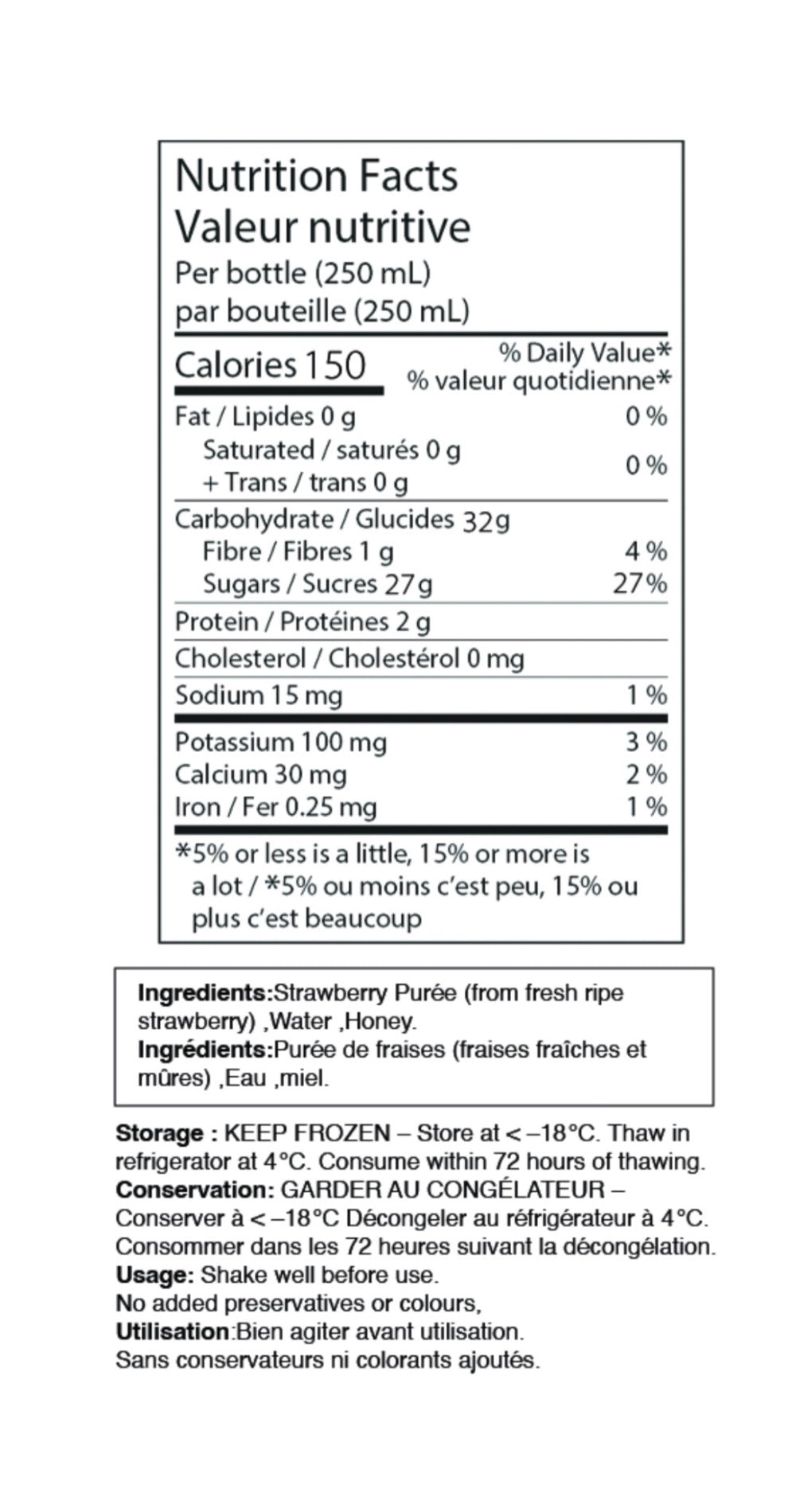 Strawberry Chunky Smoothie – Honey Sweetened - 1L nutrition facts